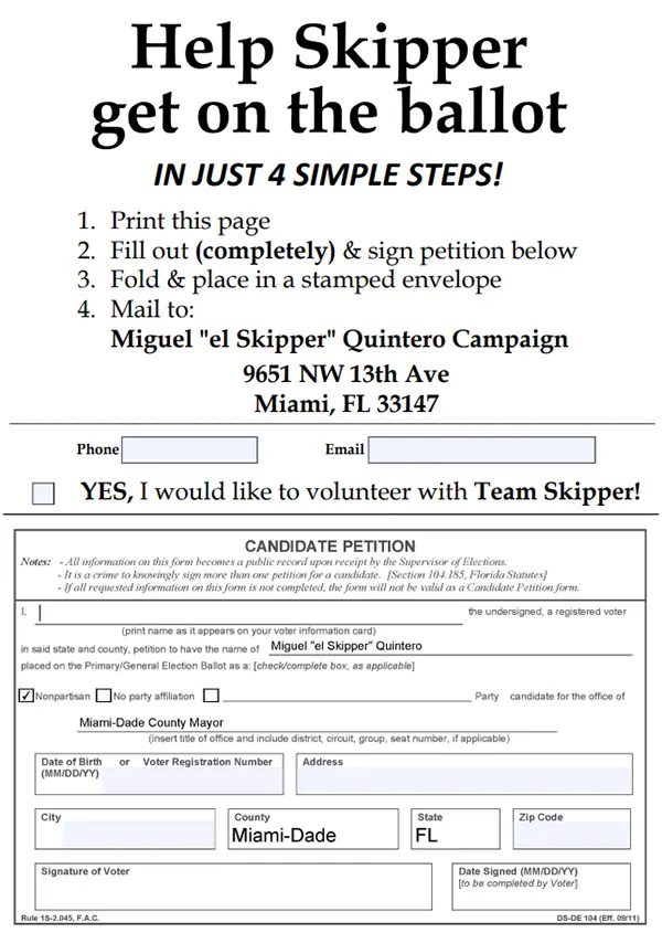 Sign The Petition Skipper needs your help to get on the ballot!
